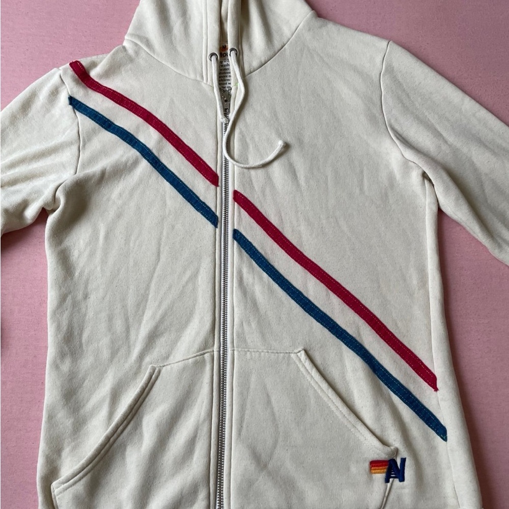 Aviator Nation White “Pray for Surf” Sweatshirt with Vintage Stripes - M